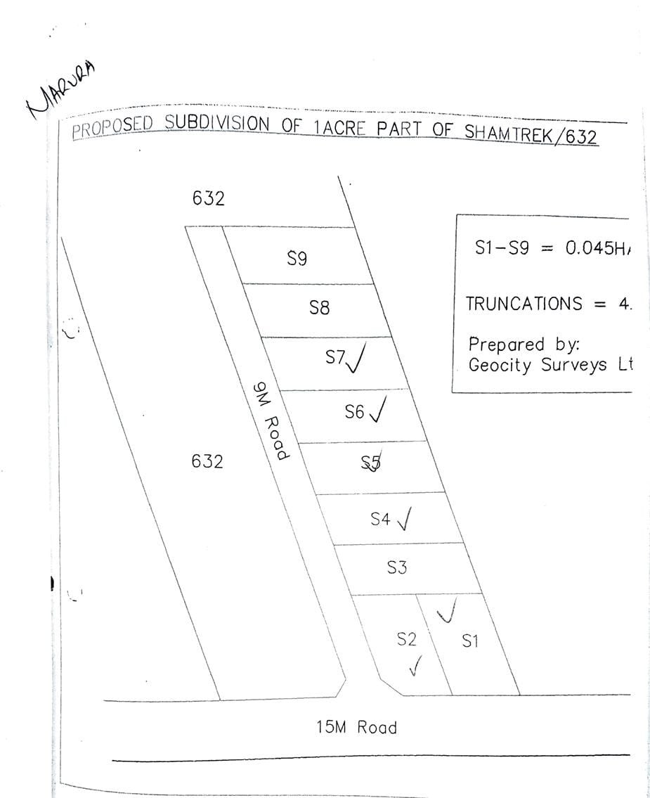 Proposed subdivision of 1 acre part of Shamtrek/632 at Marura (Koshyn), showing plots S1 to S9